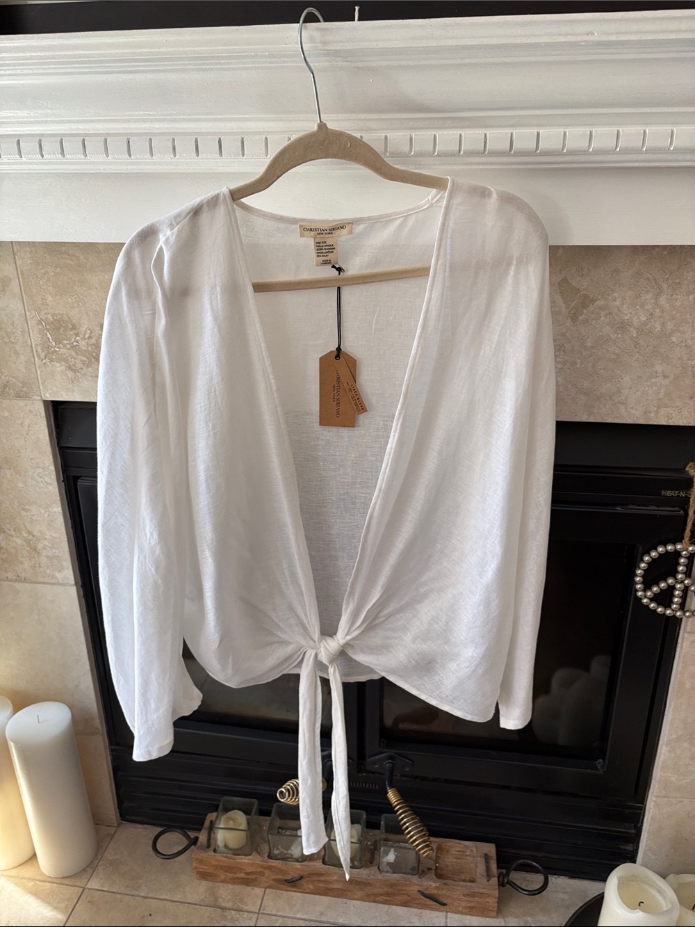 Christian Siriano White Tie-Front Long Sleeve Top